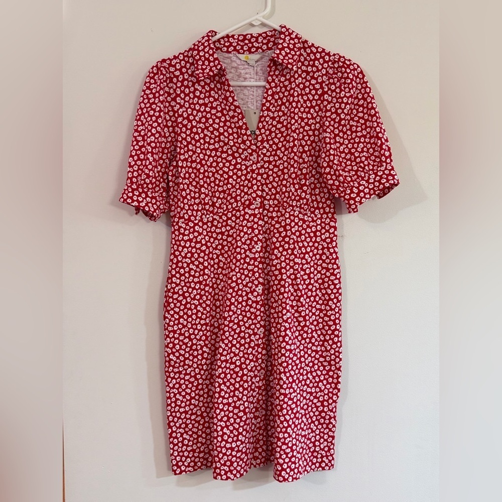 NWT Boden Button Jersey Mini Tea Dress Women’s 4 Short Sleeve Red Floral Boho - Picture 4 of 11